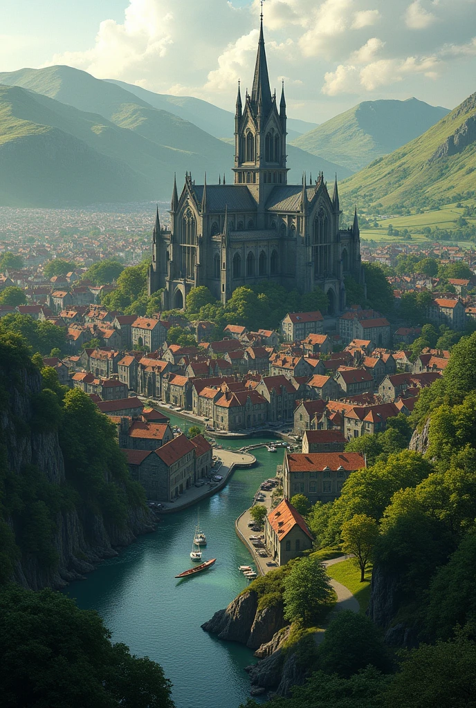beautiful city Ireland from above with gothic church