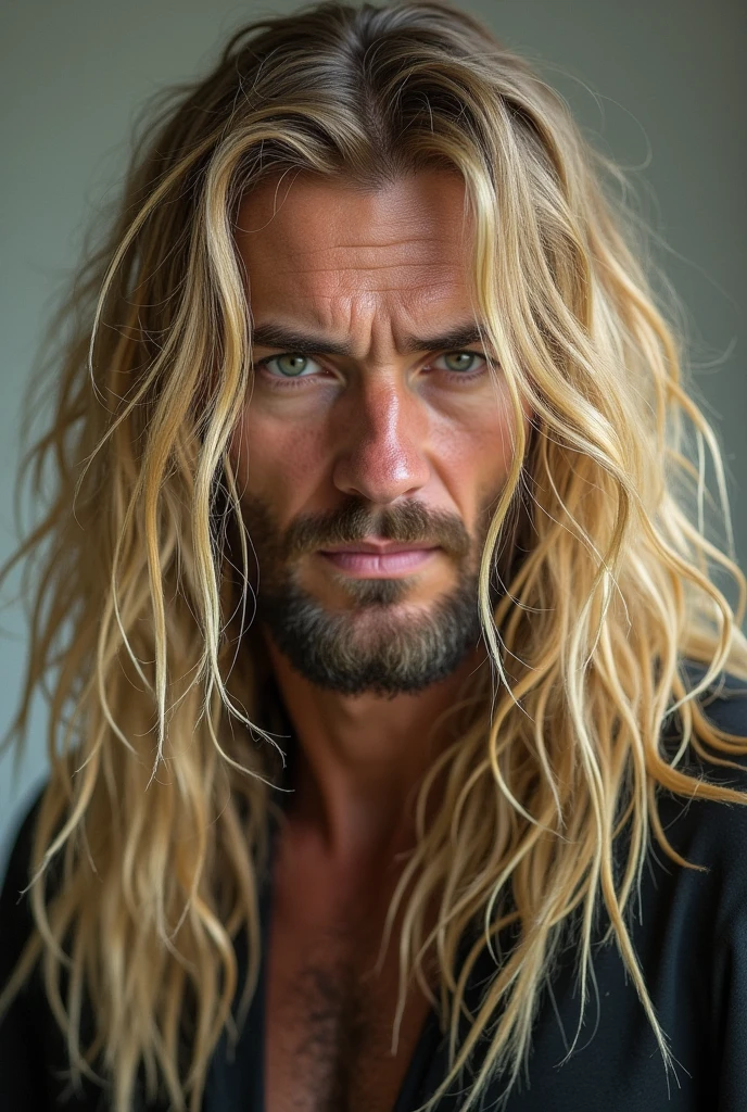 Very ugly man with very long and very blond hair, just show your head