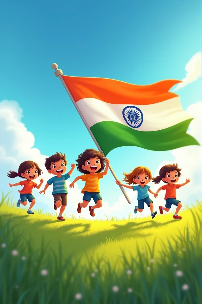 Kids run with Indian flag 