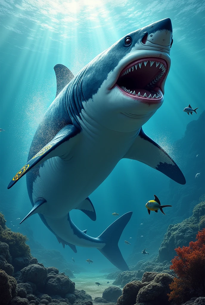 A white shark as a mascot for the Olympics representing the Cook Islands
With a more intimidating appearance