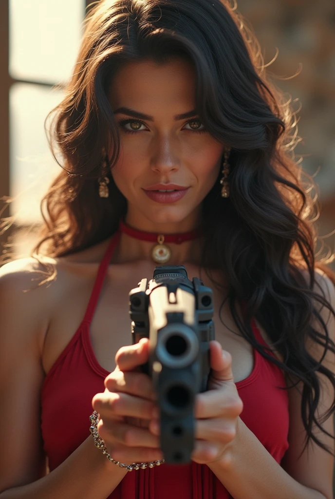 uhd, high details, best quality, goddess, gun