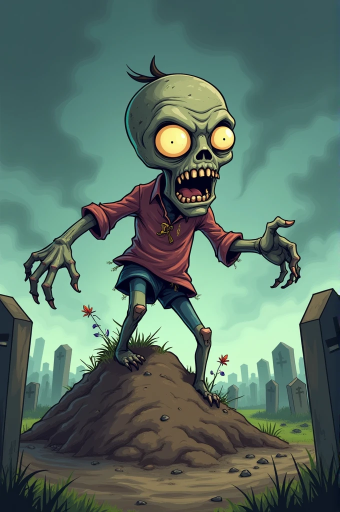 Zombie coming out of his grave cartoon style