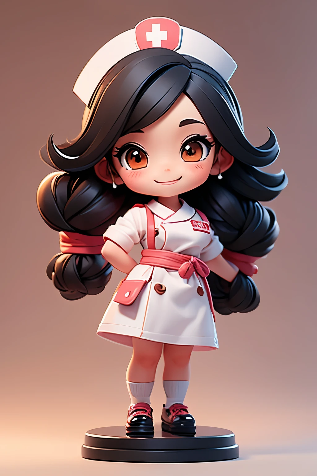 masterpiece, Highest quality, Smiling cute chibi, (((黒 hair))), Nurse Costume, (((whole body)))