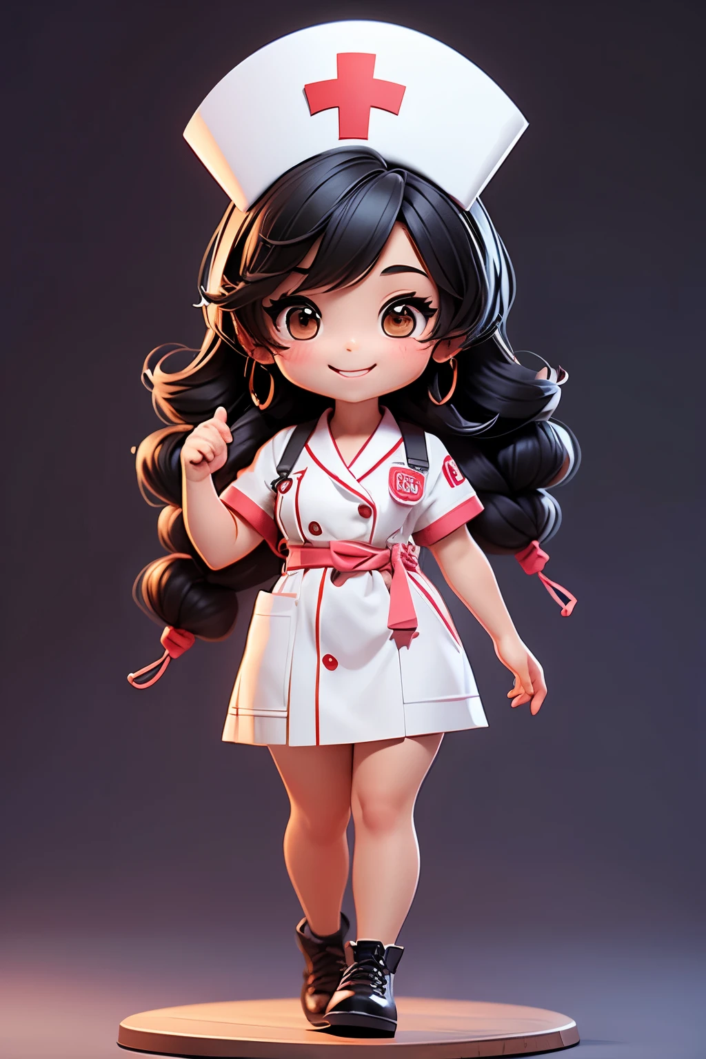 masterpiece, Highest quality, Smiling cute chibi, (((黒 hair))), Nurse Costume, (((whole body)))