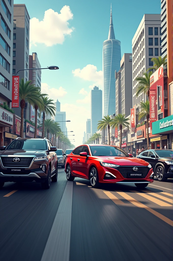 Toyota innova, Hyundai I20, Nissan patrol. Create these cars in one frame