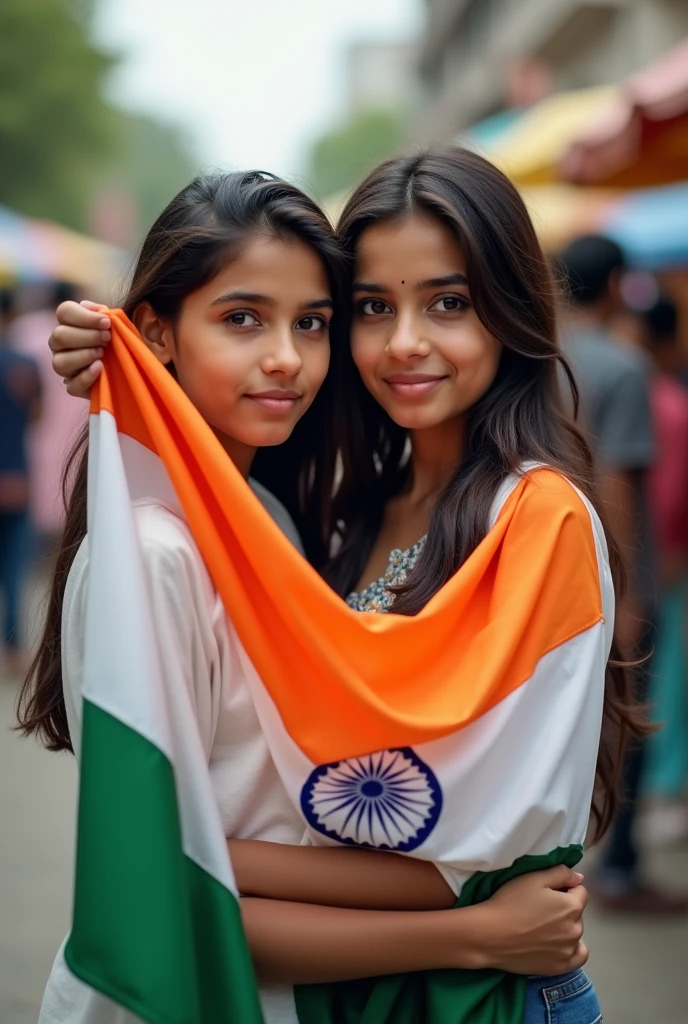 An image of 16 year old surya's with Indian flag and An image of 16 year old Saumya's with Indian flag
With public 


