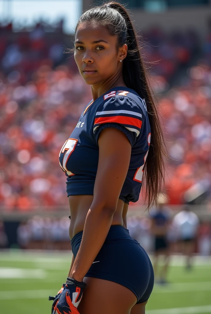 A photo of Sasha Wampa, a wide receiver for the female Auburn Tigers football team. Number 27.