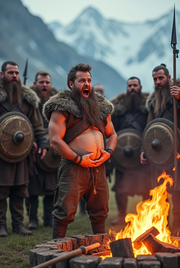 Create an image of the Youtuber Rainer Winkler, how he shits his pants with the vikings