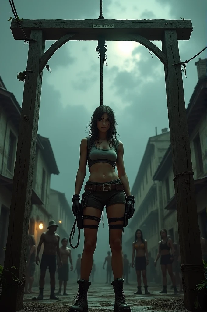 Lara croft hanged to death in the gallows