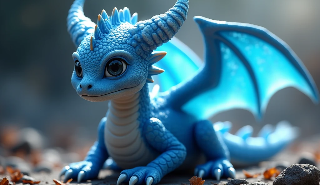a baby blue dragon, 1 year old, majestic blue dragon, magical fantasy creature, detailed scales, sharp claws, powerful wings, horns, glowing eyes, mystical, enchanting, cinematic lighting, dramatic shadows, rich colors, epic, breathtaking, highly detailed, intricate, hyper-realistic, award-winning, masterpiece, (best quality,4k,8k,highres,masterpiece:1.2),ultra-detailed,(realistic,photorealistic,photo-realistic:1.37)