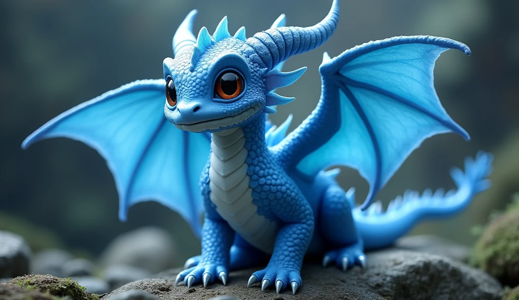 a baby blue dragon, 1 year old, majestic blue dragon, magical fantasy creature, detailed scales, sharp claws, powerful wings, horns, glowing eyes, mystical, enchanting, cinematic lighting, dramatic shadows, rich colors, epic, breathtaking, highly detailed, intricate, hyper-realistic, award-winning, masterpiece, (best quality,4k,8k,highres,masterpiece:1.2),ultra-detailed,(realistic,photorealistic,photo-realistic:1.37)