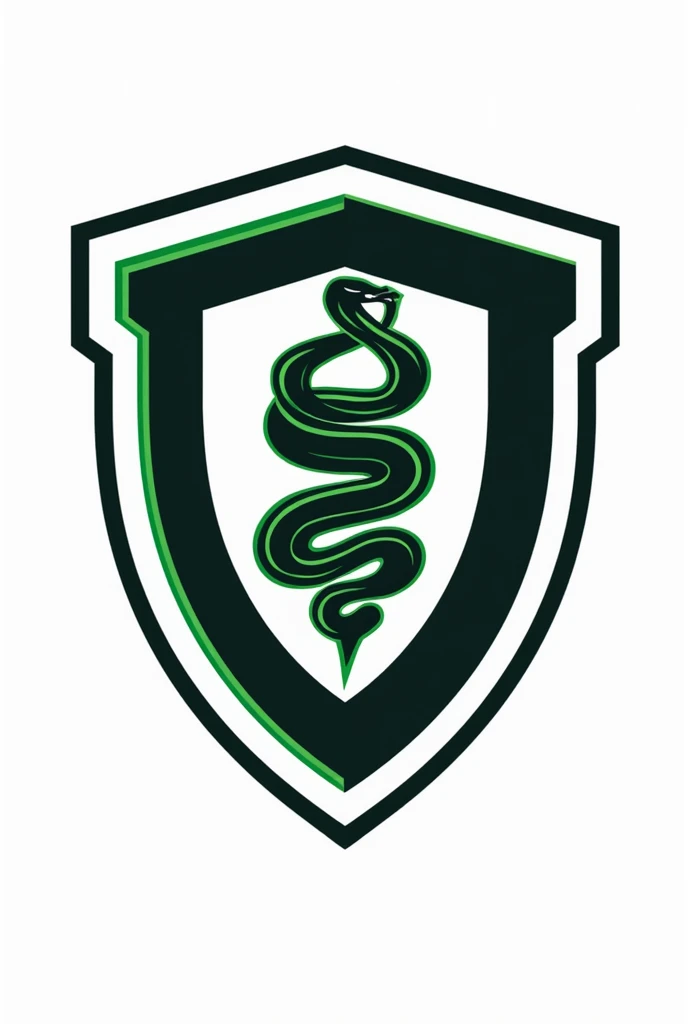 logo shield 2d for black team, white with green details, a snake, casserole and a scale