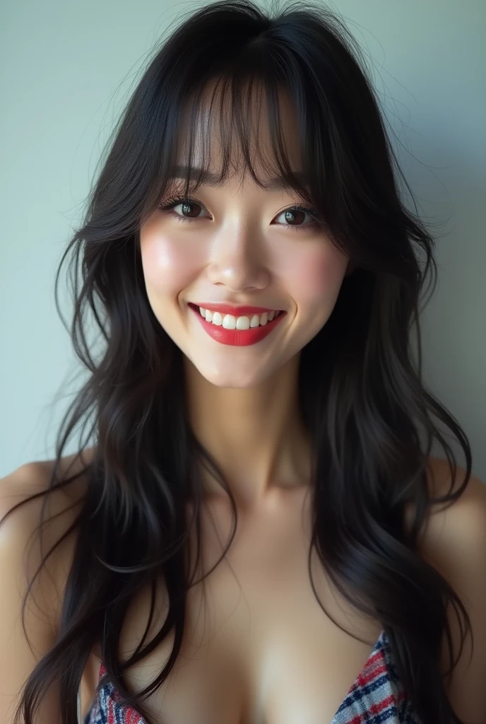 (((True Beauty))),Asian、 RAW Photos, Black Hair、folder、Round eyes、False eyelashes、Straight hair, Wavy Hair、correct、Deep Red Lipstick、Striped Hair、Brown Hair、Blue Hair、(Gradient Hair)、Asymmetrical hair、Hair behind the ear、Crossed bangs、Long Hair、((お尻までLong Hair))、Long Hair、Smooth, Silky Hair、Hair up on one side、とんでもなくLong Hair、Light brown eyes、Ring Eye、Round eyes、Wicked Smile、A light smile、Cast a Shadow、(Extraordinary presence)、Atmospheric perspective、Backlight、Exposure、Lens flare、、最high quality、超High resolution、超High resolution、Very realistic, masterpiece、correct、Textured skin、high quality、最high quality、Awards、32K, 髪のfolder、Crafty、C-CAP'S 、bold、(A light smile)、Embarrassed Laugh、Redness in the ears、correct、Shine、360° View、Very detailed、超High resolution、解剖学的にcorrect、masterpiece、Accentuate your breasts、High resolution、Attention to detail、Long eyelashes、A slight blush、Compensate,I'I don't want to wear clothes、 (((Full Body Shot)))、((Roll up your hair))、Seductive pose、Shooting from a distance、Different angles of view、Waist height 、Hair blowing in the wind、