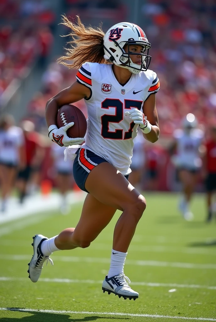 A photo of Sasha Wampa, a wide receiver for the female Auburn Tigers football team. Number 27.