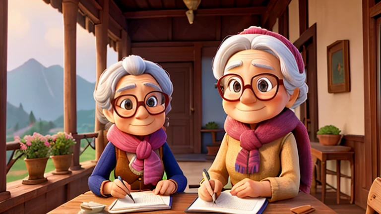 work of art, best qualityer, the veranda of an old woman's house with glasses and a scarf,