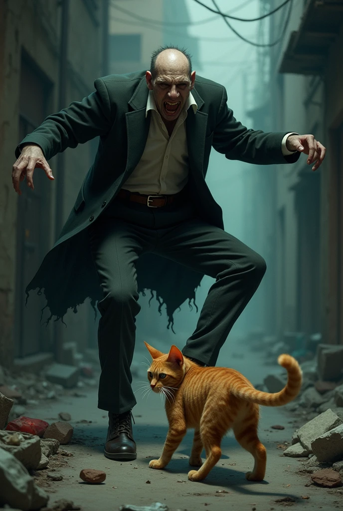 Ek creepy man jo ginger cat ko laat mar rha h
