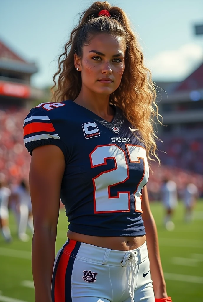 A photo of Sasha Wampa, a wide receiver for the female Auburn Tigers football team. Number 27.