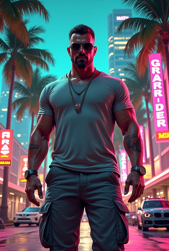 Un homme barbu a Dubaï, chauve, musclé, beautiful, devant une voiture luxe, degital art, pixel
