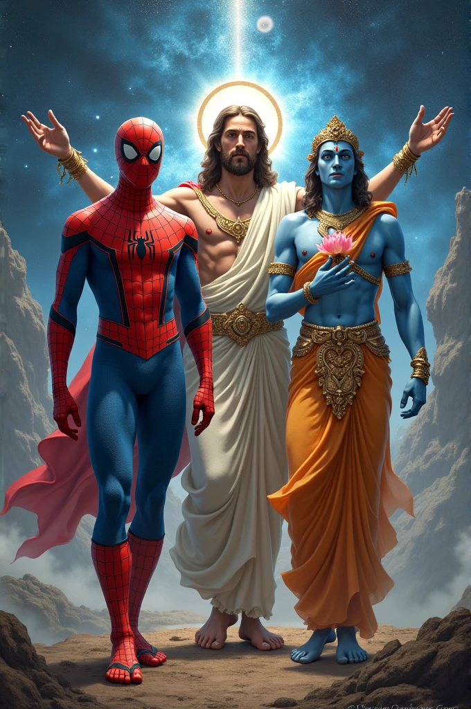 Spider-Man along with Jesus Christ and lord Krishna 