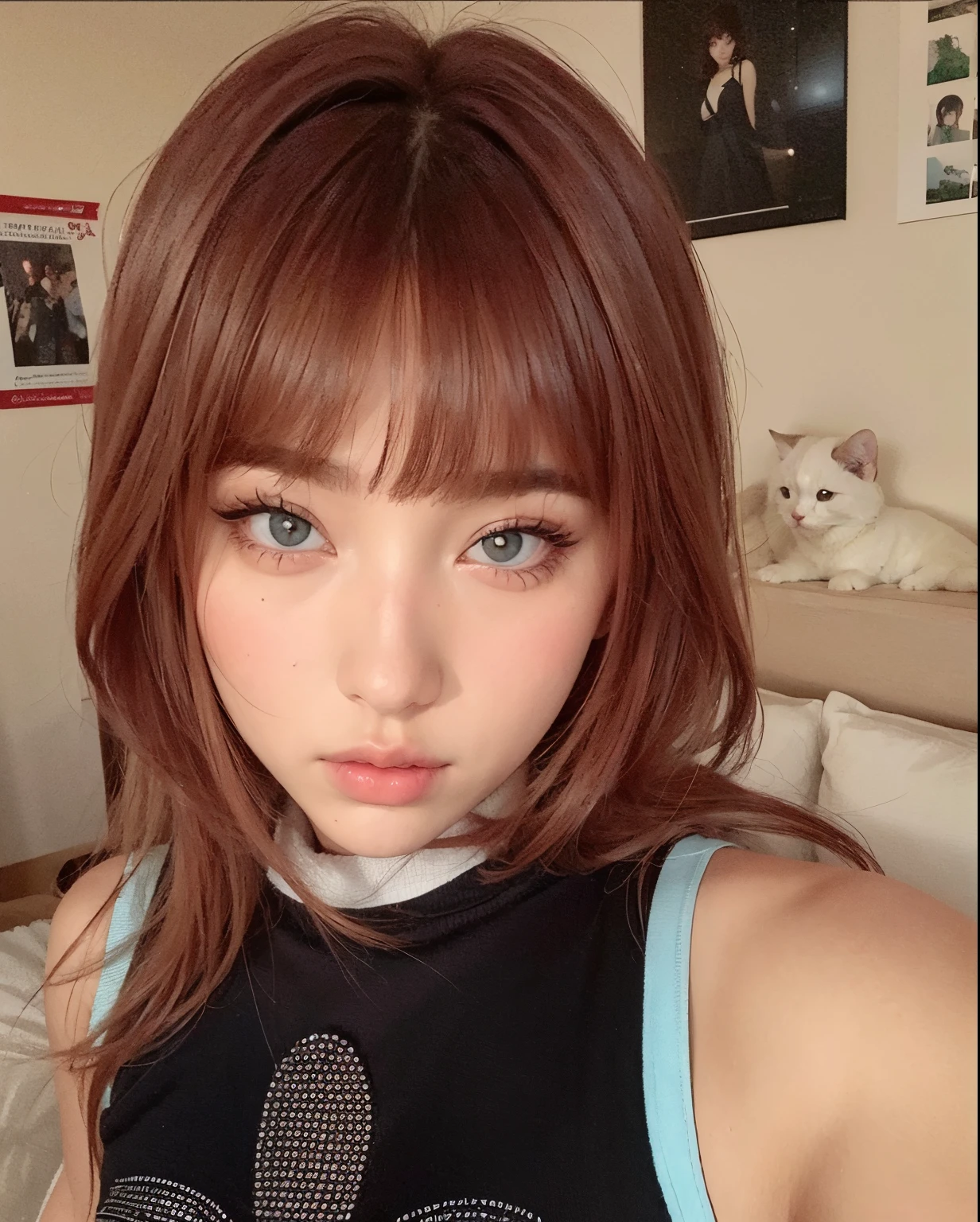 A close-up of a woman olhos puxados on her head, Retrato Sophie Mudd, Nikolanova aka Newmilky, pokimane, with from ear, 18-years old, Delphine bonita, yelena belova, angelina stroganova, brunette with dyed blonde hair, 🤤 portrait of , 2 4 years old female model, julia gorokhova, instagram model, asian, korean, olhos puxados