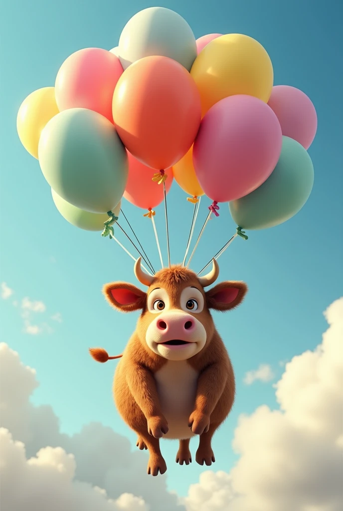 flying cow with balloons