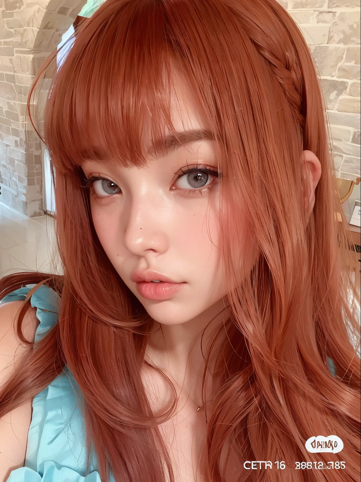 A close-up of a woman with olhos puxados on her head, Retrato Sophie Mudd, Anna Nikolanova aka Newmilky, pokimane, from ear, 18-years old, Delphine bonita, yelena belova, angelina stroganova, brunette with dyed blonde hair, 🤤 portrait of , 2 4 years old female model, julia gorokhova, instagram model, asiática, korean, Asian, pretty face,