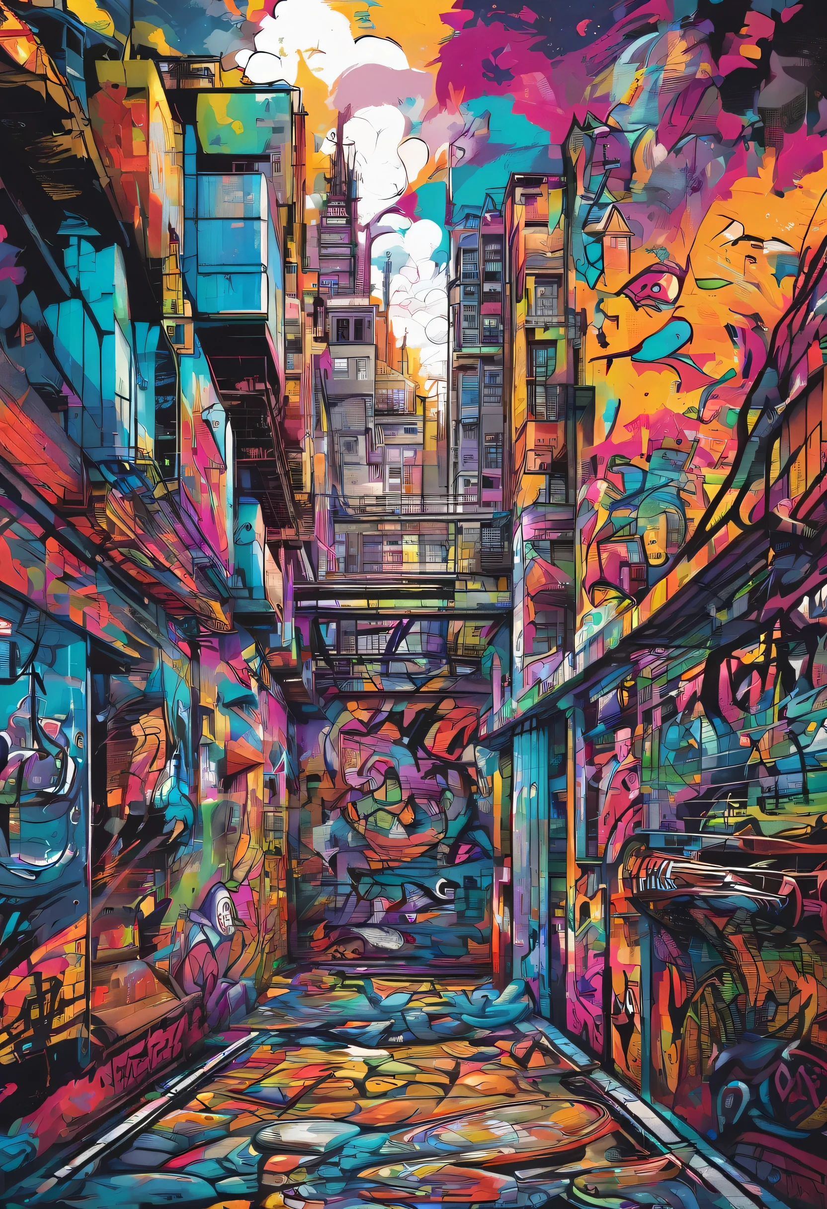 Prompt: Graffiti, The Monster, The whole picture, hight resolution、highly contrast futuristic cities Osaka