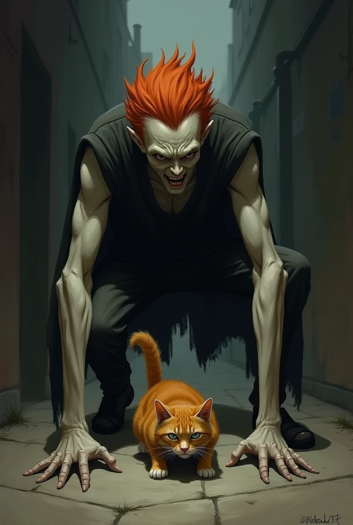 Ek smart creepy man jo ginger cat ko laat mar rha h
