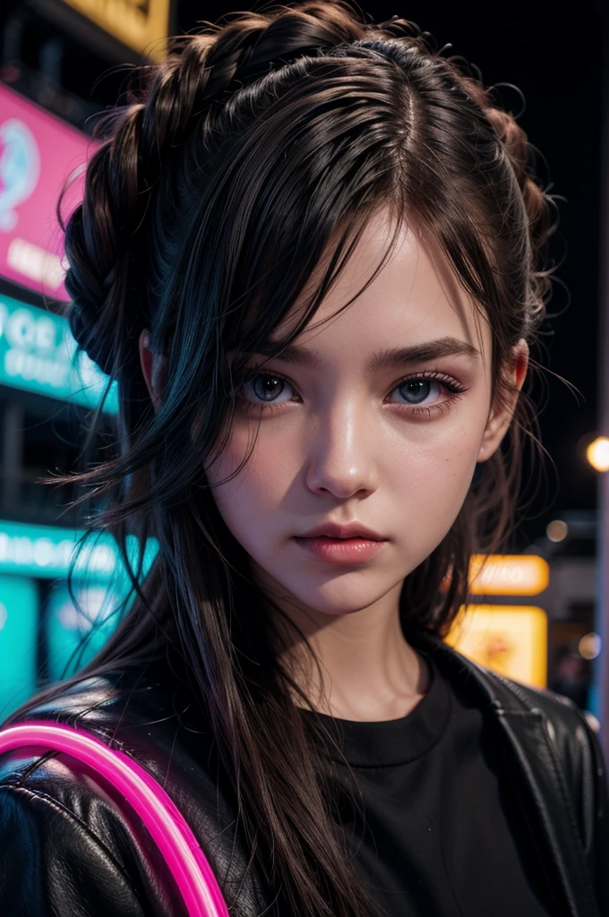 fashion portrait color photograph, woman, neon lights