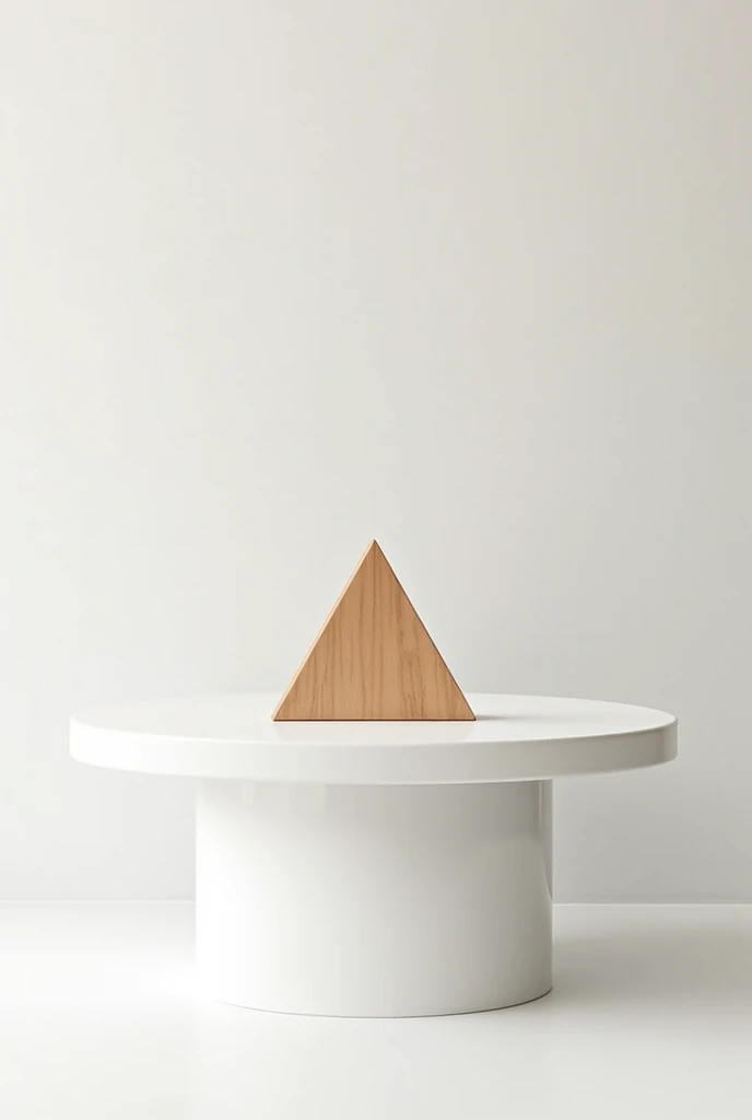 White plastic table, arriba de la mesa triángulo 📐 de madera color pino
