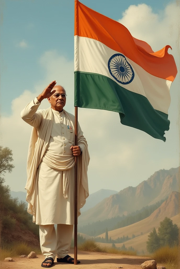 Jawaharlal Nehru salute Indian flag