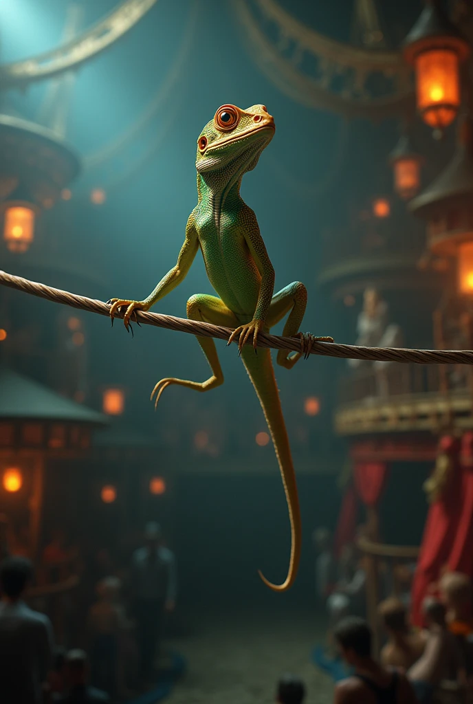 lizard walking on a tightrope