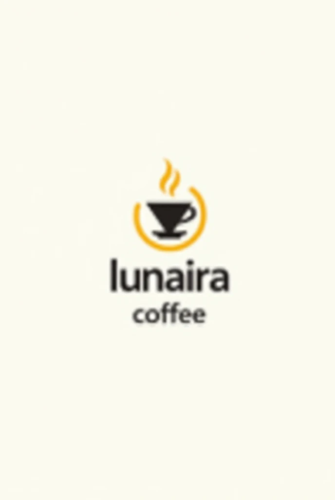 filter coffee flat bottom, dripper, steam, logo, dripper,  only dripper, coffee shop logo, yellow outline only, logo, coffee shop logo, white background, with text "( lunaira coffee )"