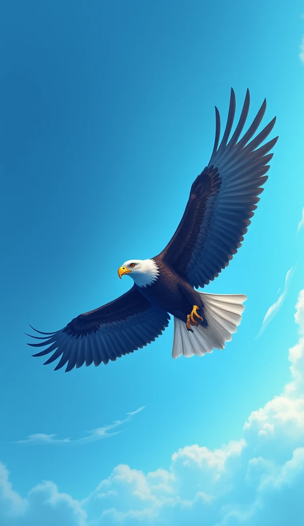 A soaring eagle in a vast blue sky, symbolizing the freedom that comes from courage, Illustration drawing Stoicism