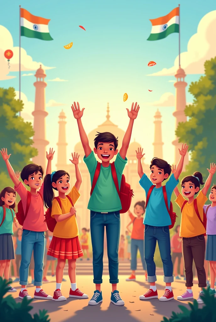 Create a poster of independence day with students with water mark of niat with clean look