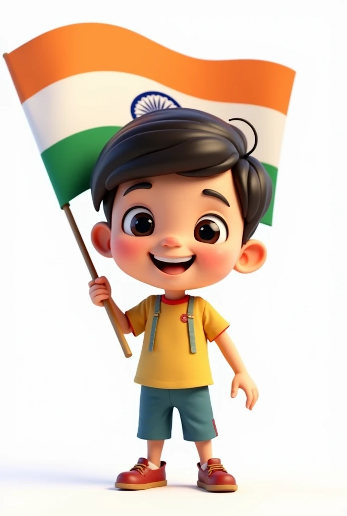 Cartoon 3d cute character. Boy holding flag of India. Isolated illustration on white background. High quality illustration AI generated