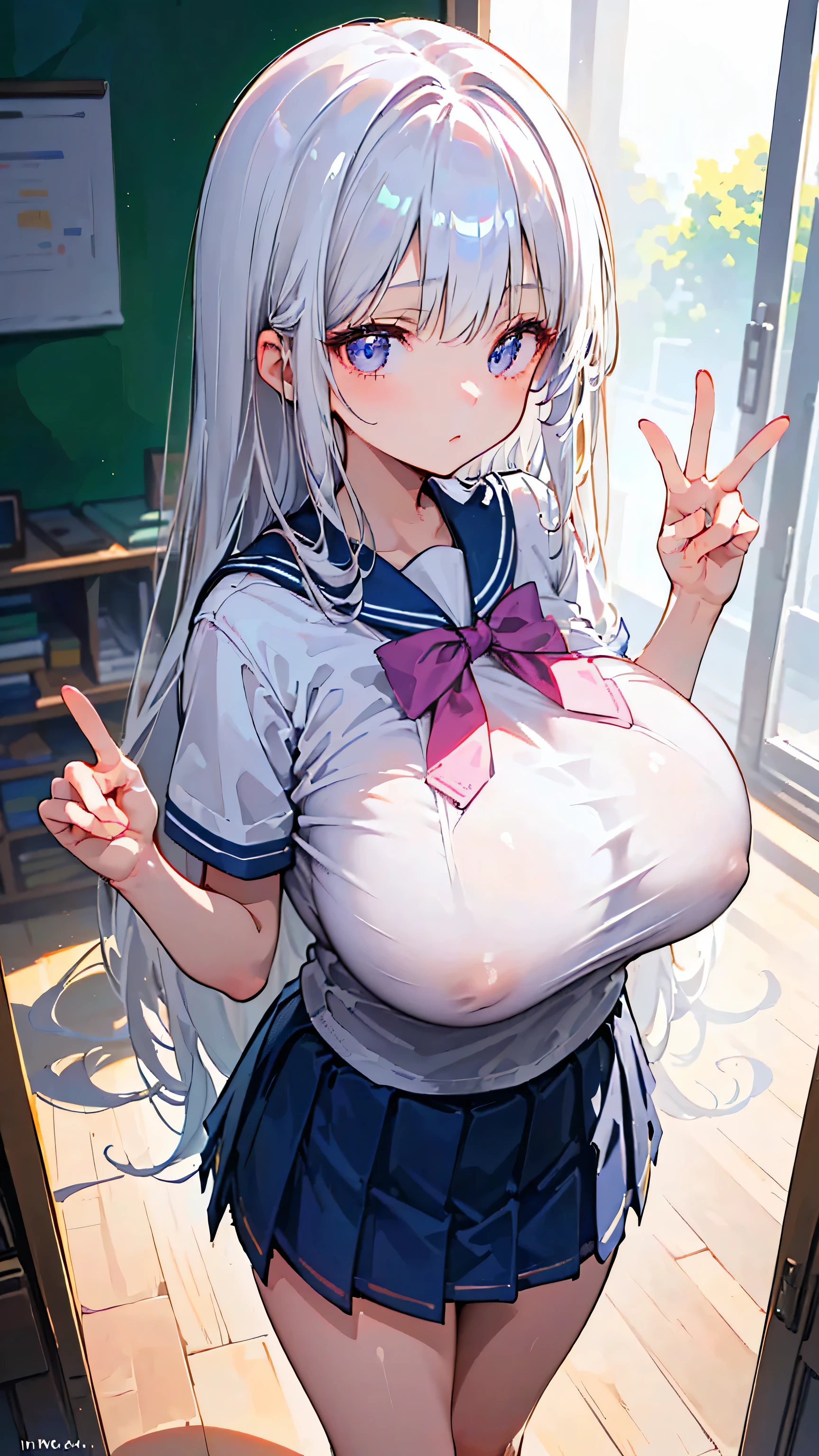 Ultra-high resolution, 8k,high quality,(((low length,、 Girl、school uniform))),(Retrospective angle,Cunning Hand),(、glowing、iridescent light,soft shadow,Anime Painting,thin line drawing),One Littln,(((gigantic breasts,Super big breasts,Super big breasts,Big breasts、Round Breasts))),