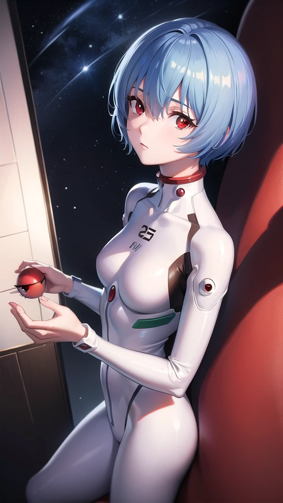 BREAK looking at viewer, BREAK (masterpiece:1.2), best quality, high resolution, unity 8k wallpaper, (illustration:0.8), (beautiful detailed eyes:1.6), extremely detailed face, perfect lighting, extremely detailed CG, (perfect hands, perfect anatomy),spaceship,stars,planets,milkyway,rei ayanami, blue hair, short hair, (red eyes:1.5),
bodysuit, headgear, plugsuit, white bodysuit,