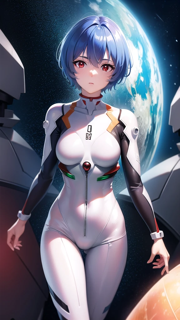 BREAK looking at viewer, BREAK (masterpiece:1.2), best quality, high resolution, unity 8k wallpaper, (illustration:0.8), (beautiful detailed eyes:1.6), extremely detailed face, perfect lighting, extremely detailed CG, (perfect hands, perfect anatomy),spaceship,stars,planets,milkyway,rei ayanami, blue hair, short hair, (red eyes:1.5),
bodysuit, headgear, plugsuit, white bodysuit,