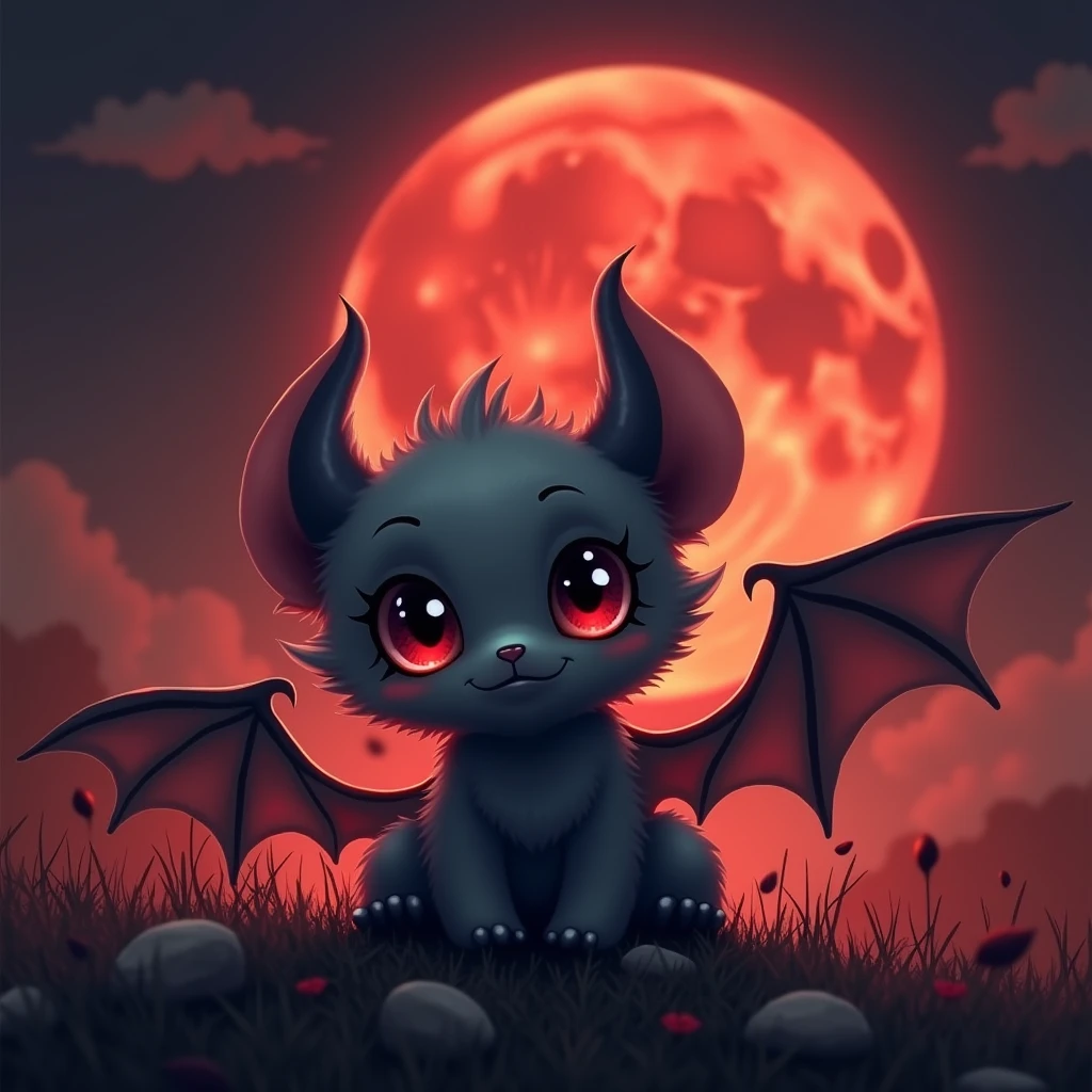 Bat crest cute with a blood moon written "Blood Moon"