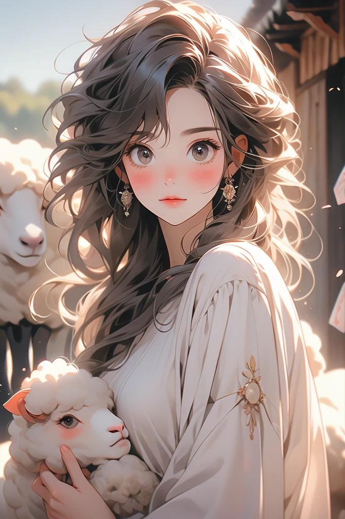 1girl, sheep girl, subtle blush