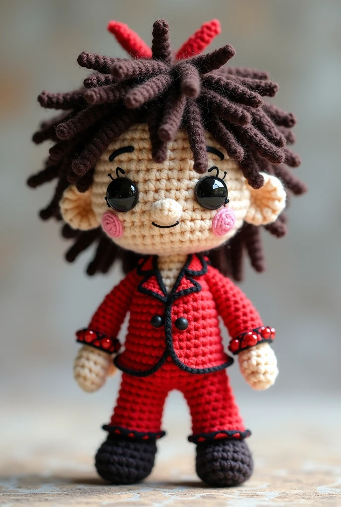 Create an image of a crochet amigurumi of the singer xxx temptation