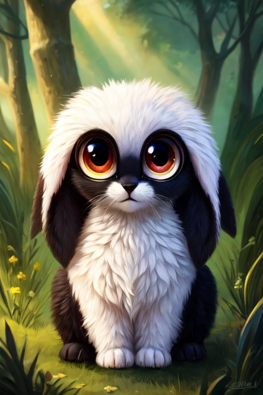 a beautiful animal, black in color, with big eyes,fluffy,long ears