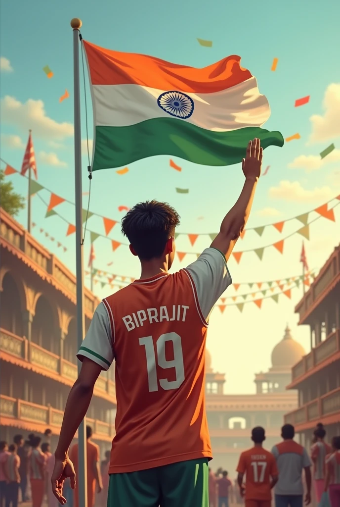 A 19years  named with jersey Biprajit saluting india flag on independence day