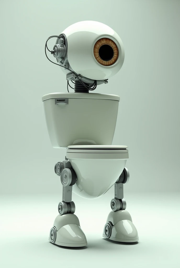 Create an image of a TOILET with two robotic legs and a giant eye
