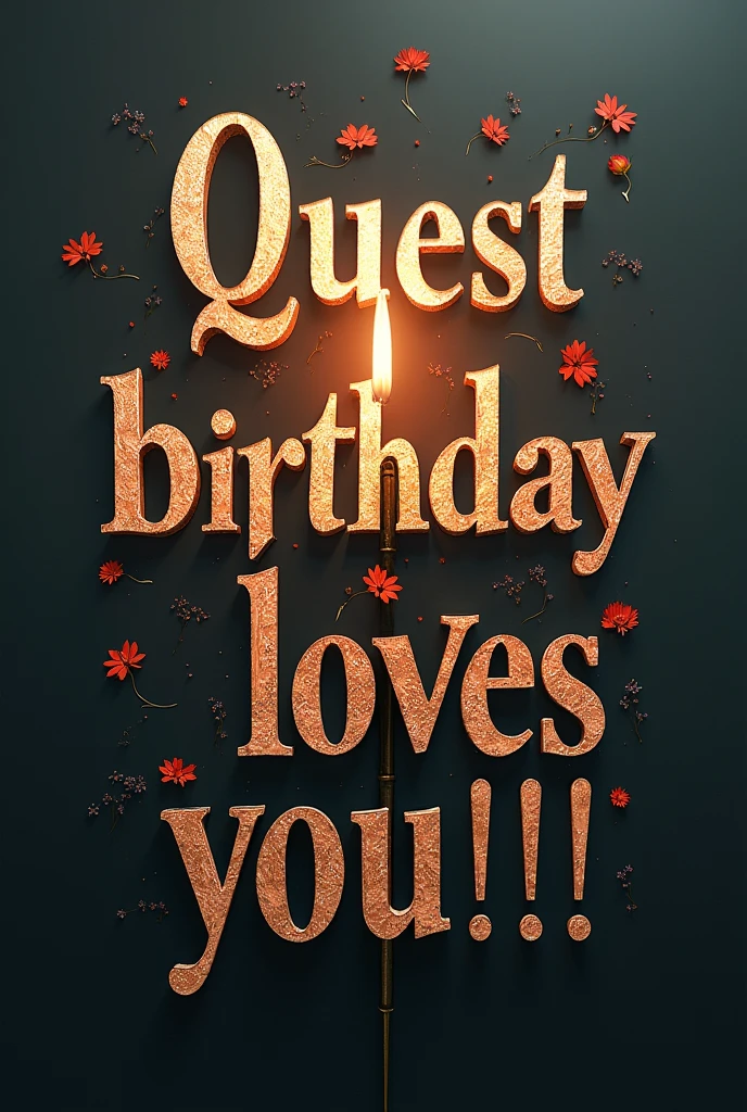 Make a birthday wish picture with the text "Quest loves you!!! 💗". The style should be mature and please, no birthday cakes and confetti.