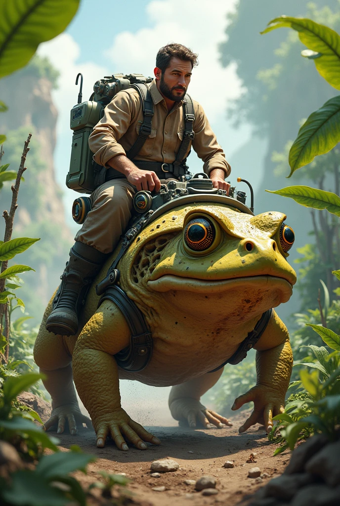 An agro-technician riding a very ugly toad