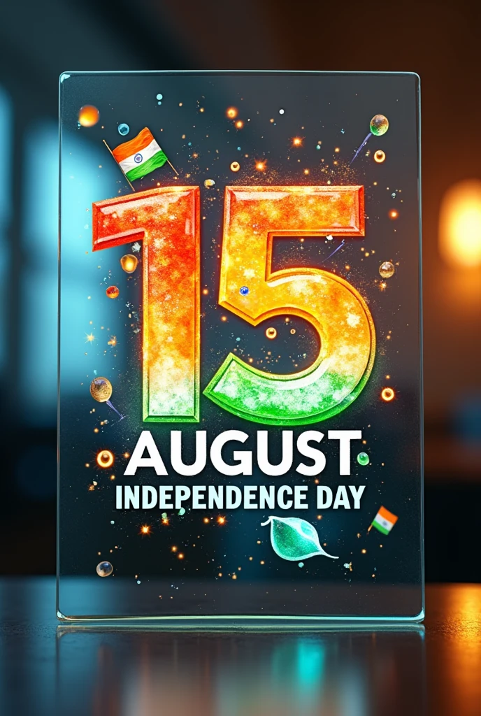 Create me a graphic design on glass with different colours for business on the name of 15 August independence day