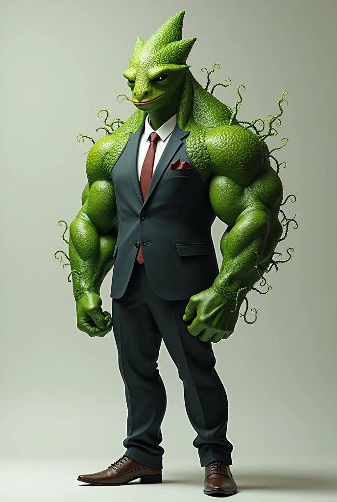 Triangular muscled plant with suit and tie sucked