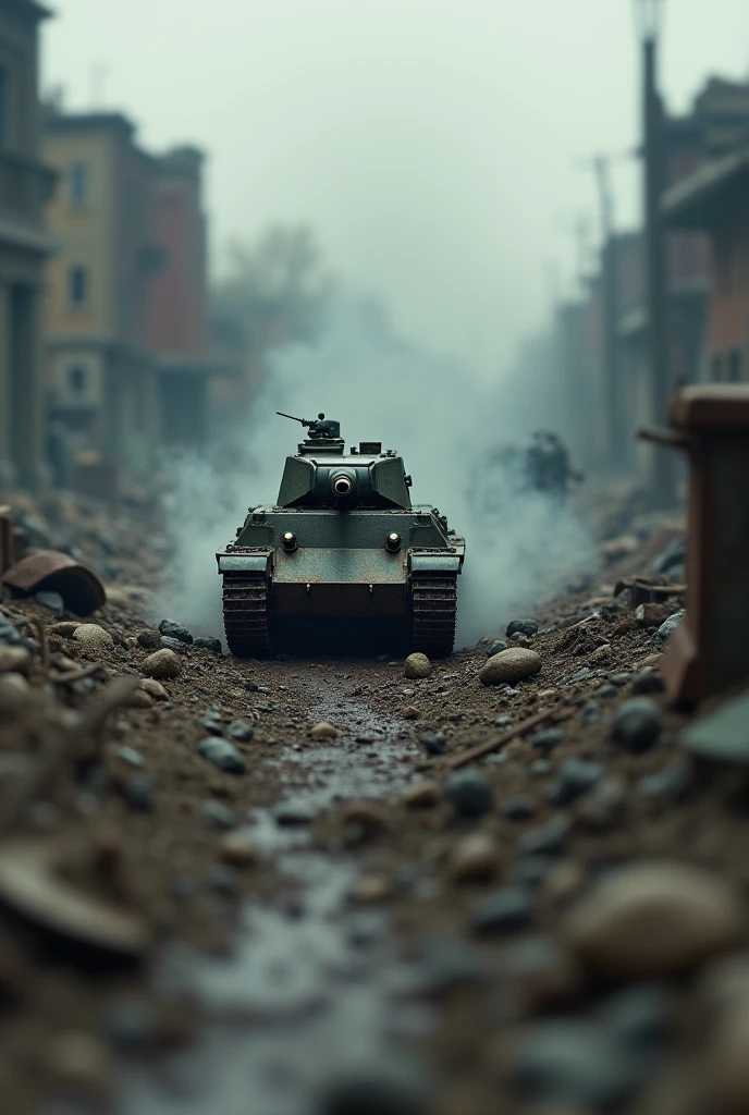 world war 2. tilt shift photography. lot of war. tank.